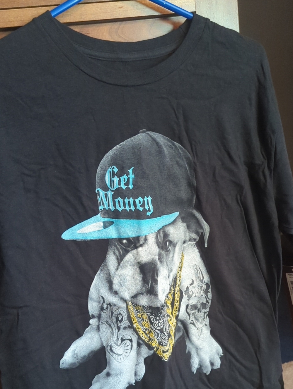 Hawk. Black GraphicDogTee WithBlueLarge